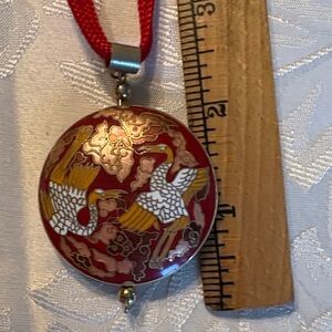 Vintage Elegant Red and Gold Crane Pendant Necklace $21
